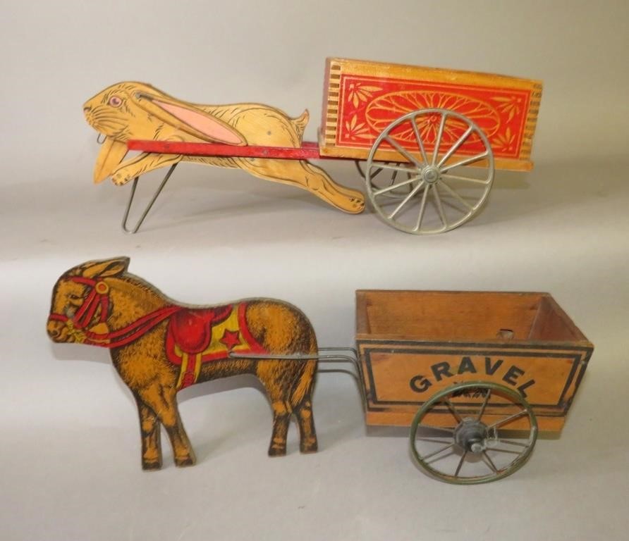 2 UNSIGNED WOODEN PULL TOY ANIMALS