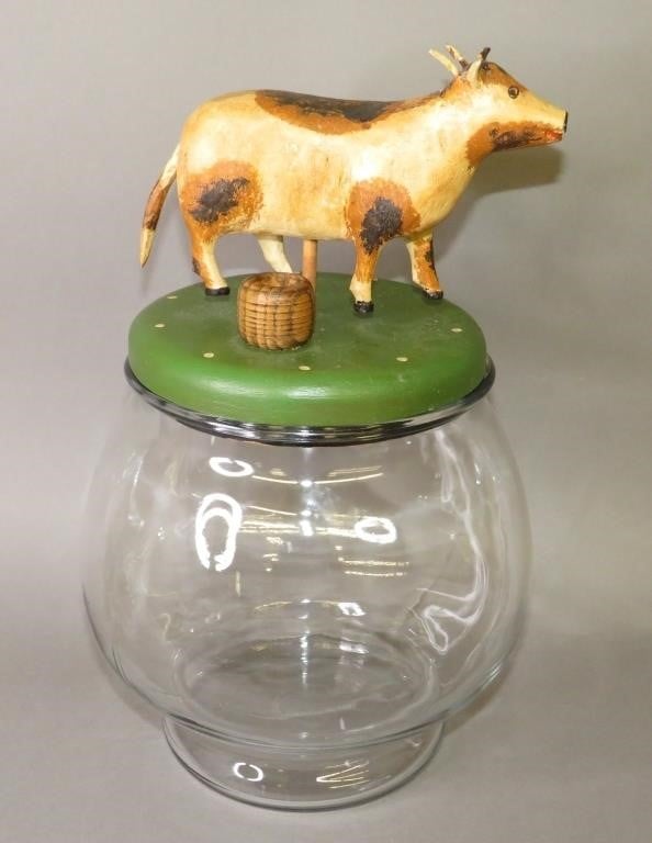 FOLK ART CARVED GOAT COW TOPPED 2b71d6