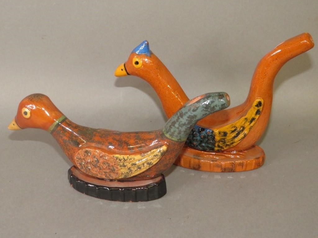 2 WHIMSICAL REDWARE BIRD WHISTLES 2b71ee