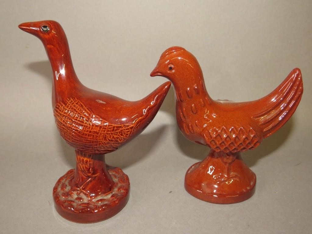 2 FOLK ART REDWARE BIRD FIGURES 2b71fa