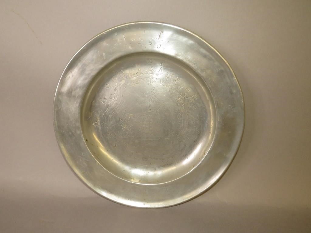 ENGRAVED CONTINENTAL PEWTER PLATEca  2b72a8