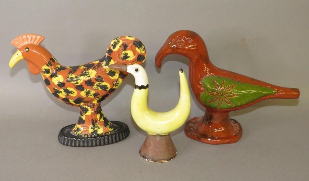 3 WHIMSICAL POTTERY FOLK ART BIRDS