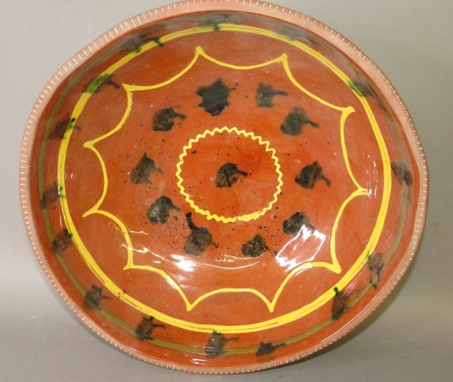 FOLK ART REDWARE LARGE BOWL BY