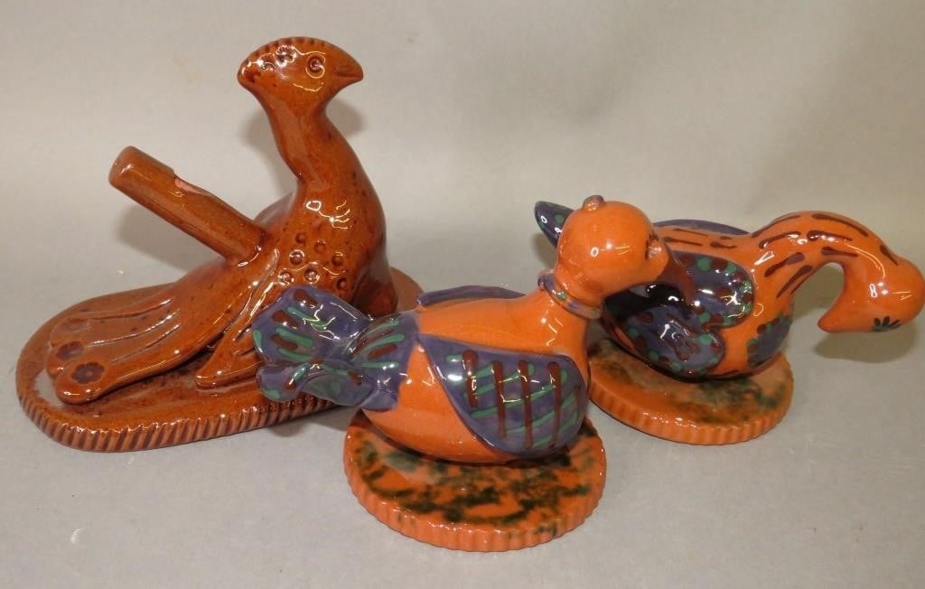 3 FOLK ART REDWARE BIRDS BY WES MUCKEY