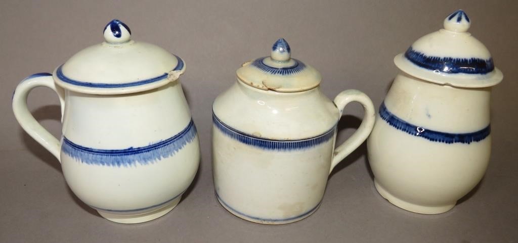 3 BLUE EDGED COVERED PEARLWARE