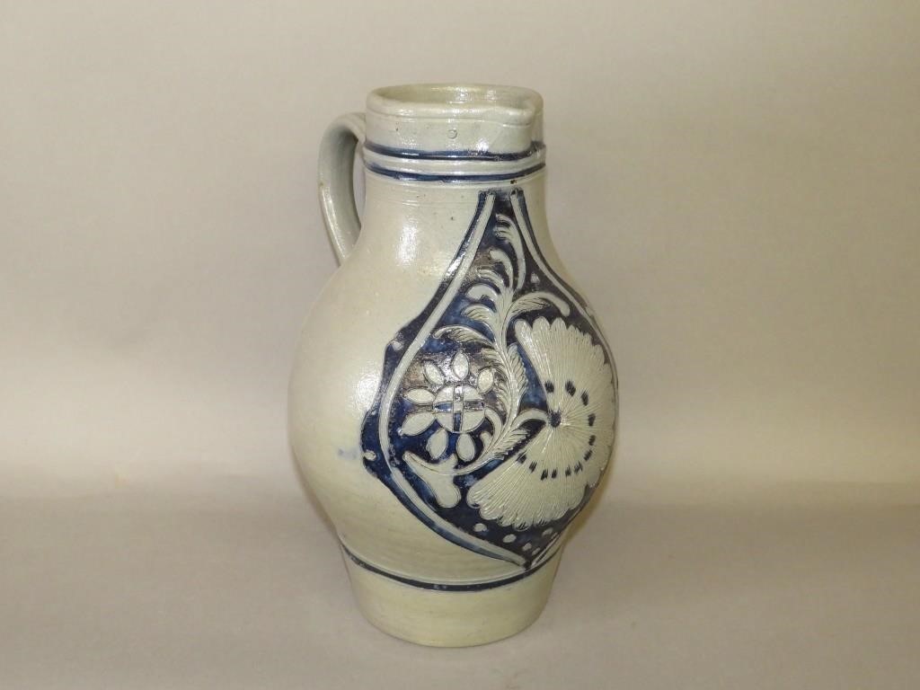 3 LITER COBALT DECORATED STONEWARE PITCHERca.