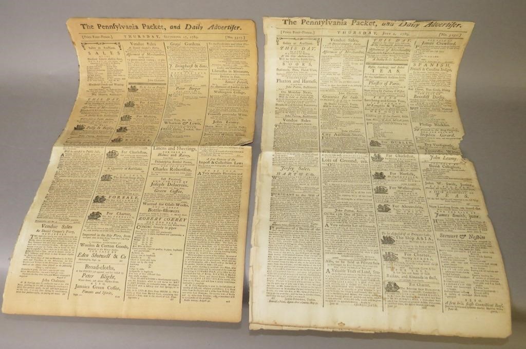 2 NEWSPAPER SHEETS FROM PAca. 1789;