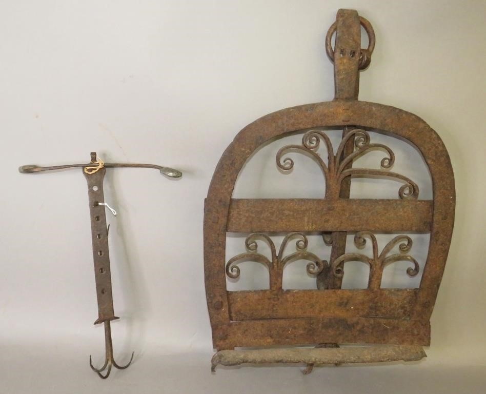 2 EARLY WROUGHT IRON HEARTH COOKING