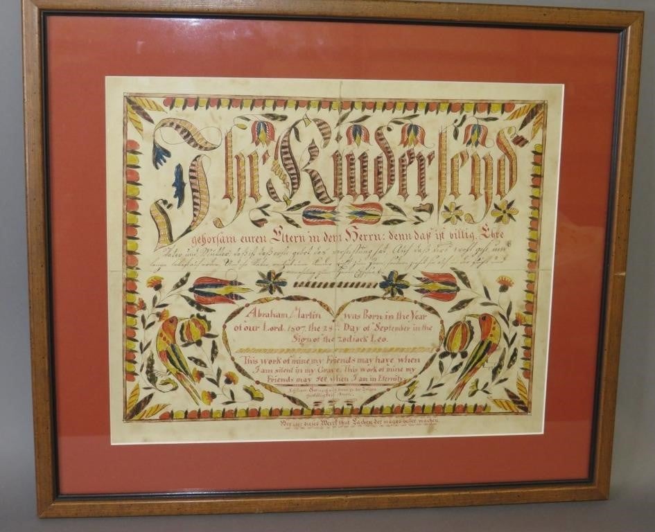 FRAMED MATTED FRAKTUR BIRTH RECORD 2b74d5