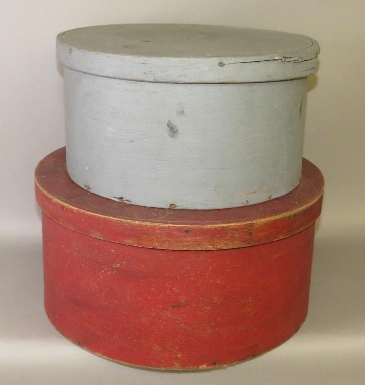2 PAINTED ROUND BAND/CHEESE BOXESca.