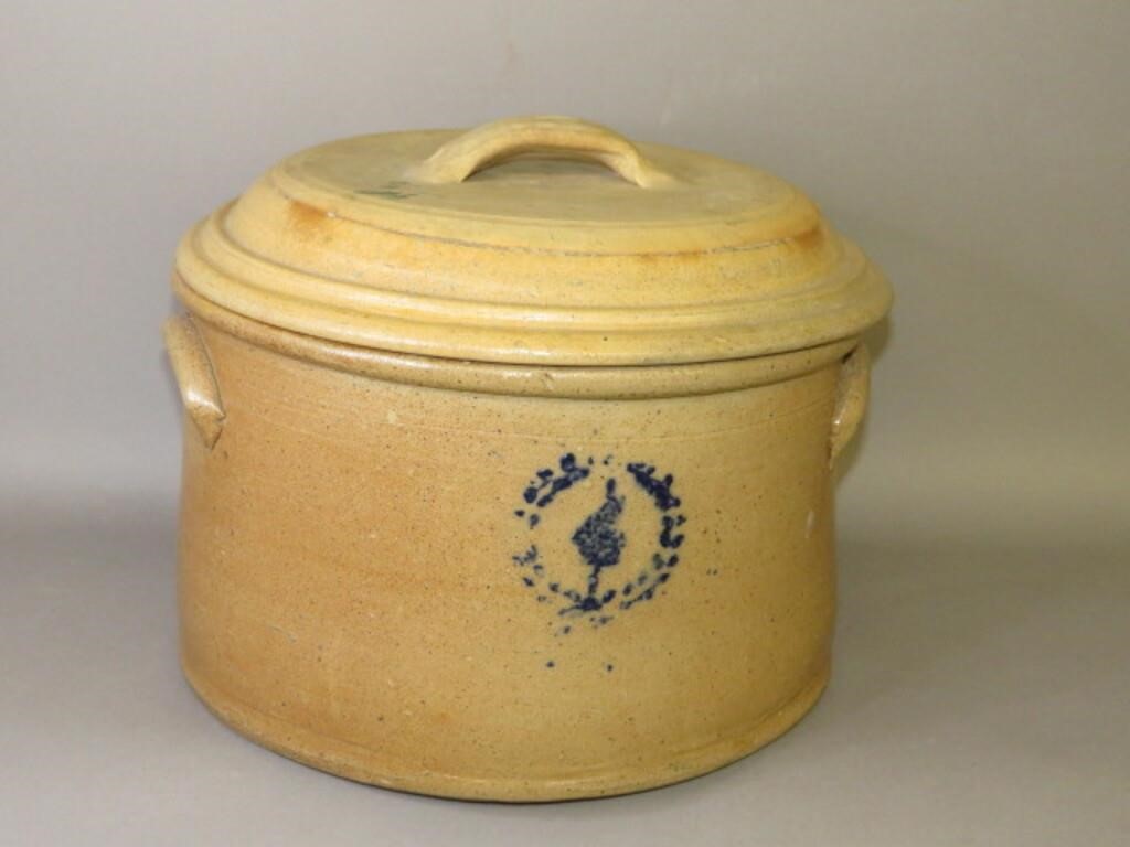 COVERED COBALT DECORATED STONEWARE