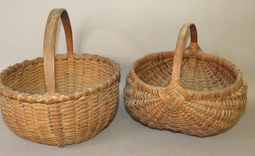 2 HICKORY SPLINT HANDLED EGG BASKETSca  2b7568