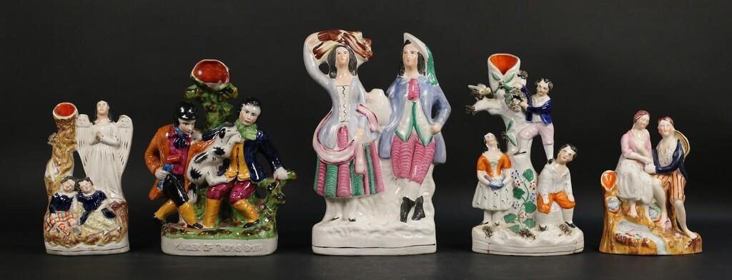 5 STAFFORDSHIRE FIGURES & SPILL VASESLot