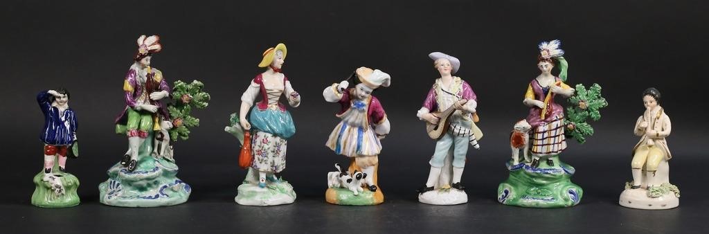 7 PORCELAIN FIGURES STAFFORDSHIRE, CHELSEALot