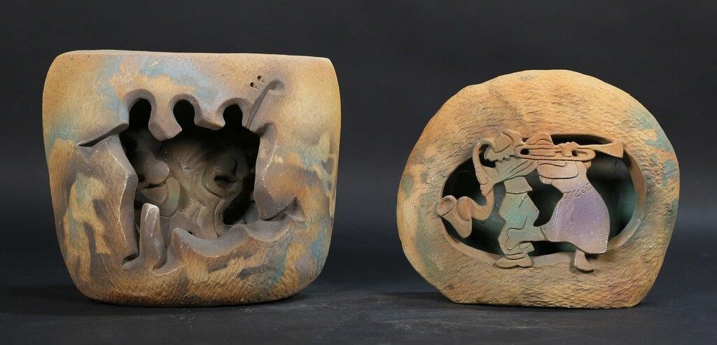 TWO PIECES OF ART POTTERY BY STEVE