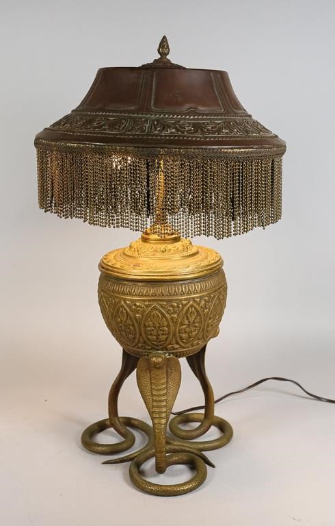 GILT BRASS URN LAMP WITH COBRASGilt 2b7883