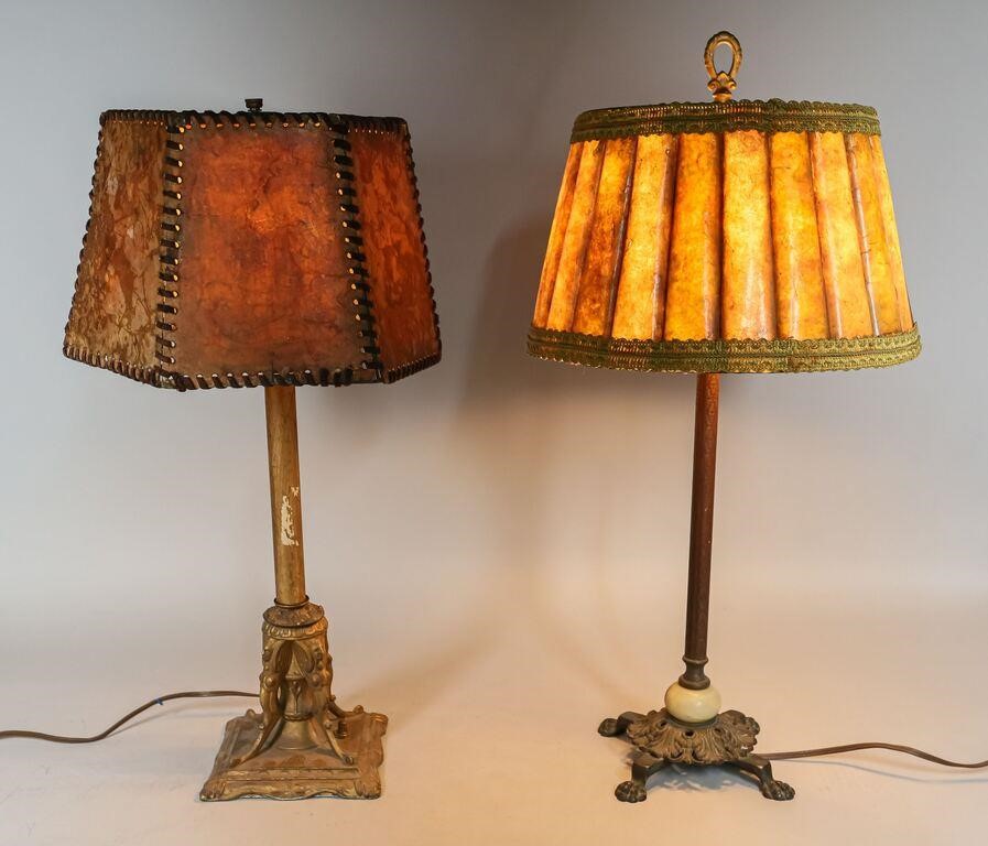 2 METAL TABLE LAMPS WITH MICA SHADES2 2b78c4