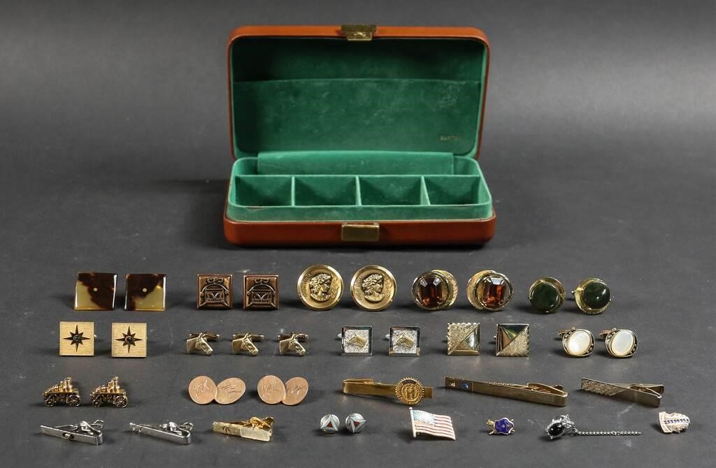COLLECTION OF CUFFLINKS AND LEATHER