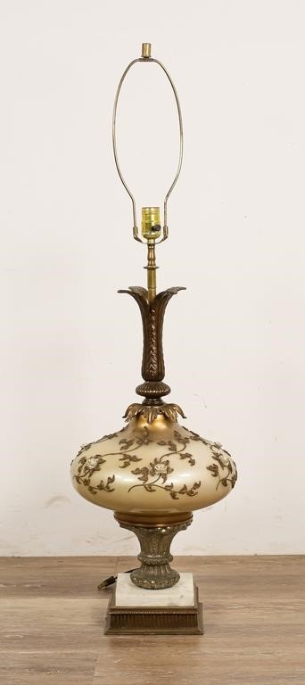 VICTORIAN STYLE GLASS AND ENAMEL LAMPVictorian