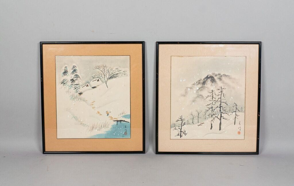 2 JAPANESE WATERCOLOR WINTER LANDSCAPES2