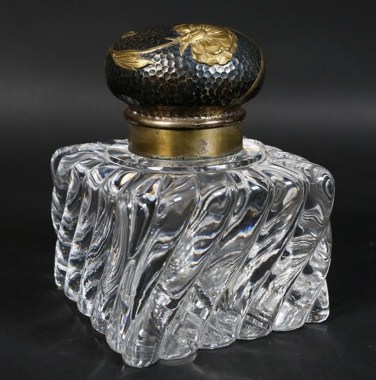 CRYSTAL INKWELL WITH HAMMERED METAL