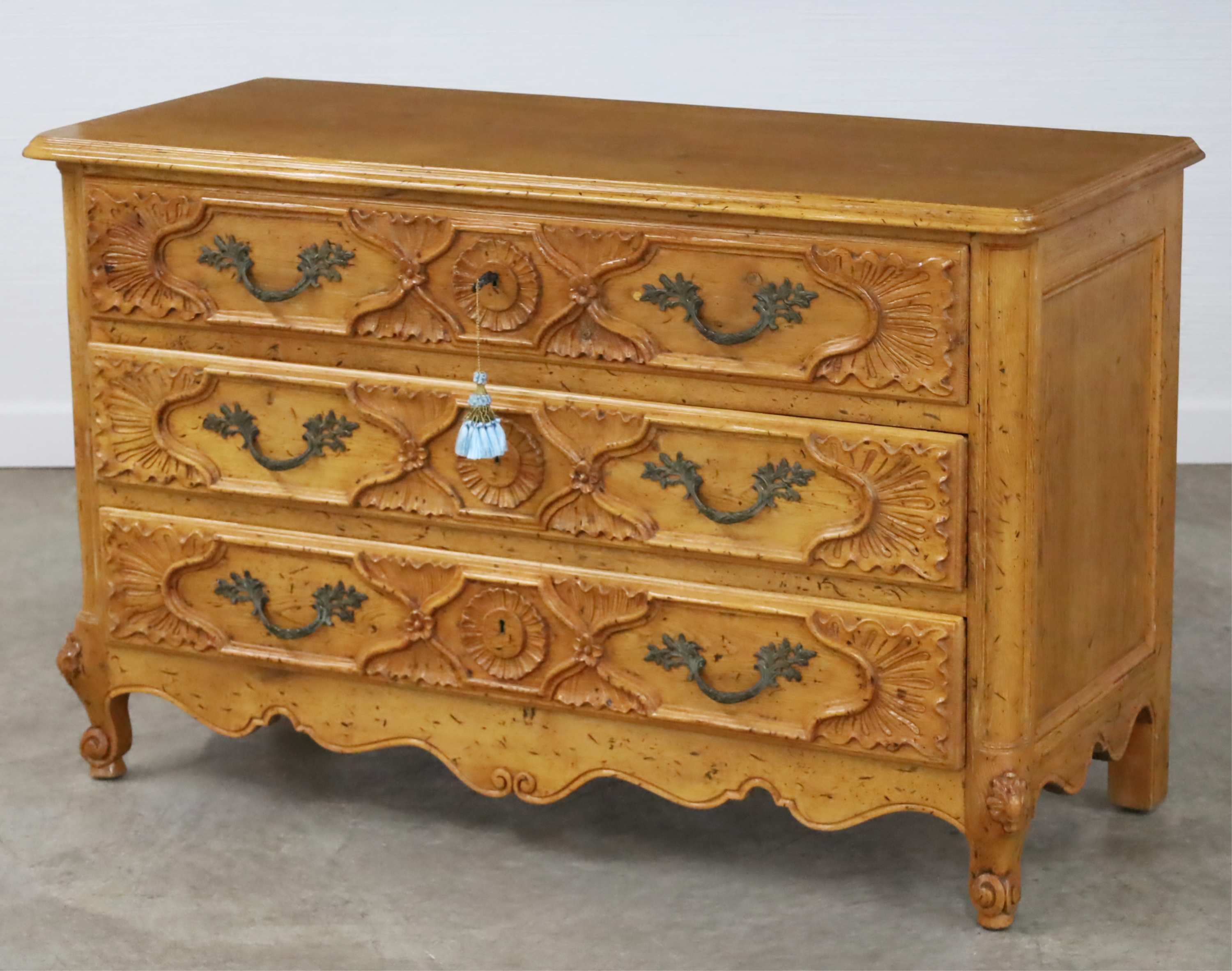 LOUIS XV STYLE CARVED PINE COMMODE