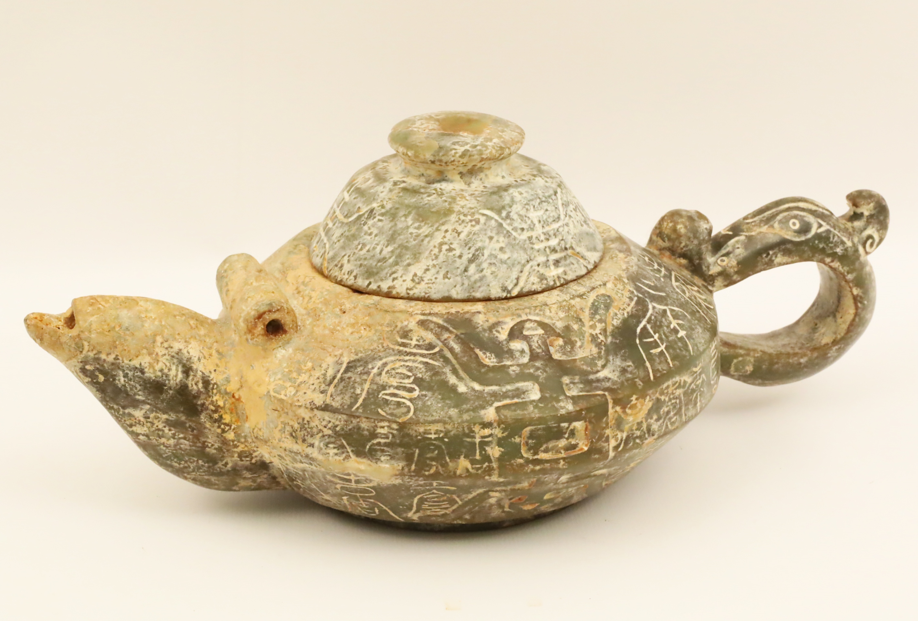 ANCIENT CHINESE CARVED STONE TEAPOT