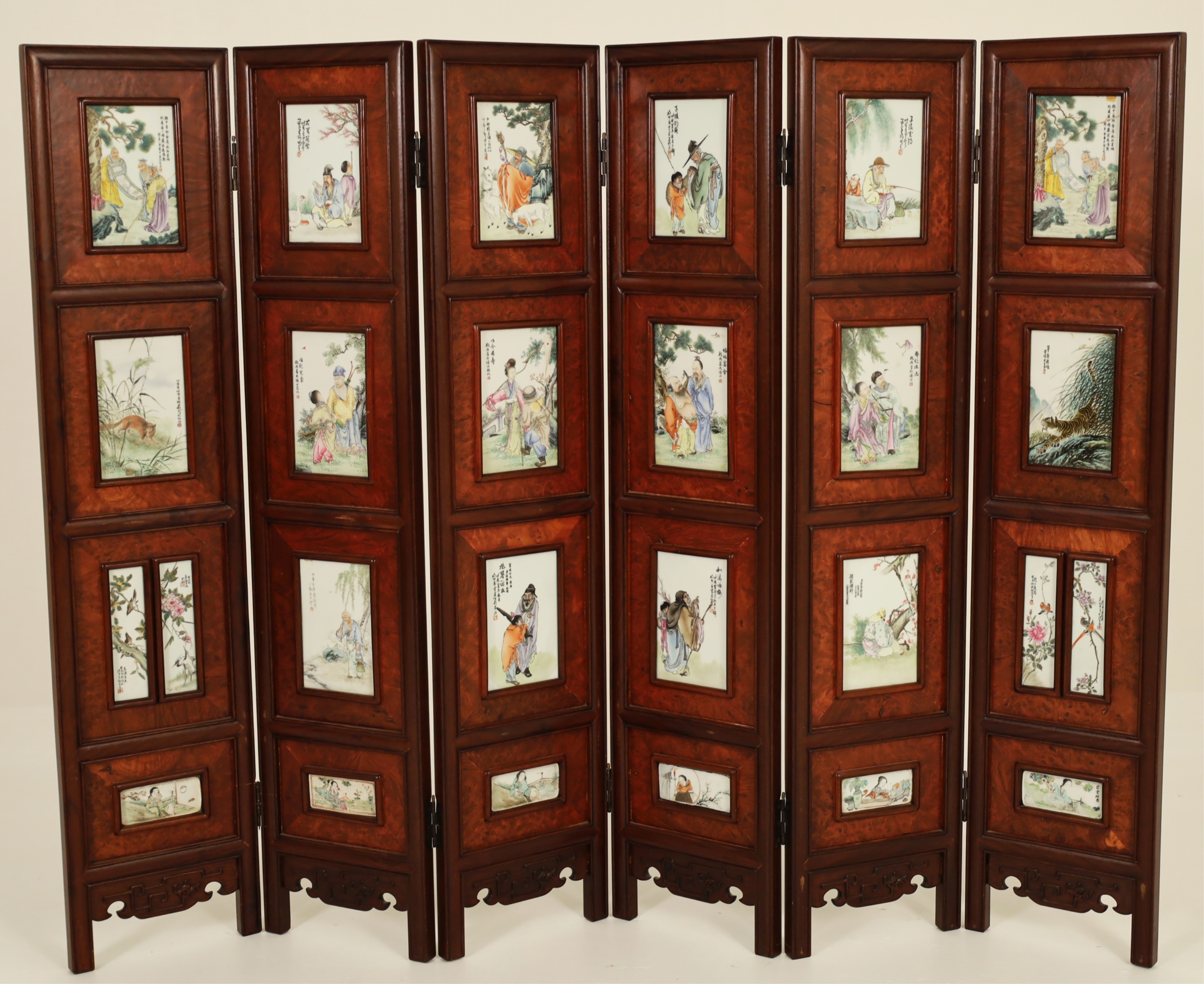 SIX PANEL CHINESE PORCELAIN INLAID