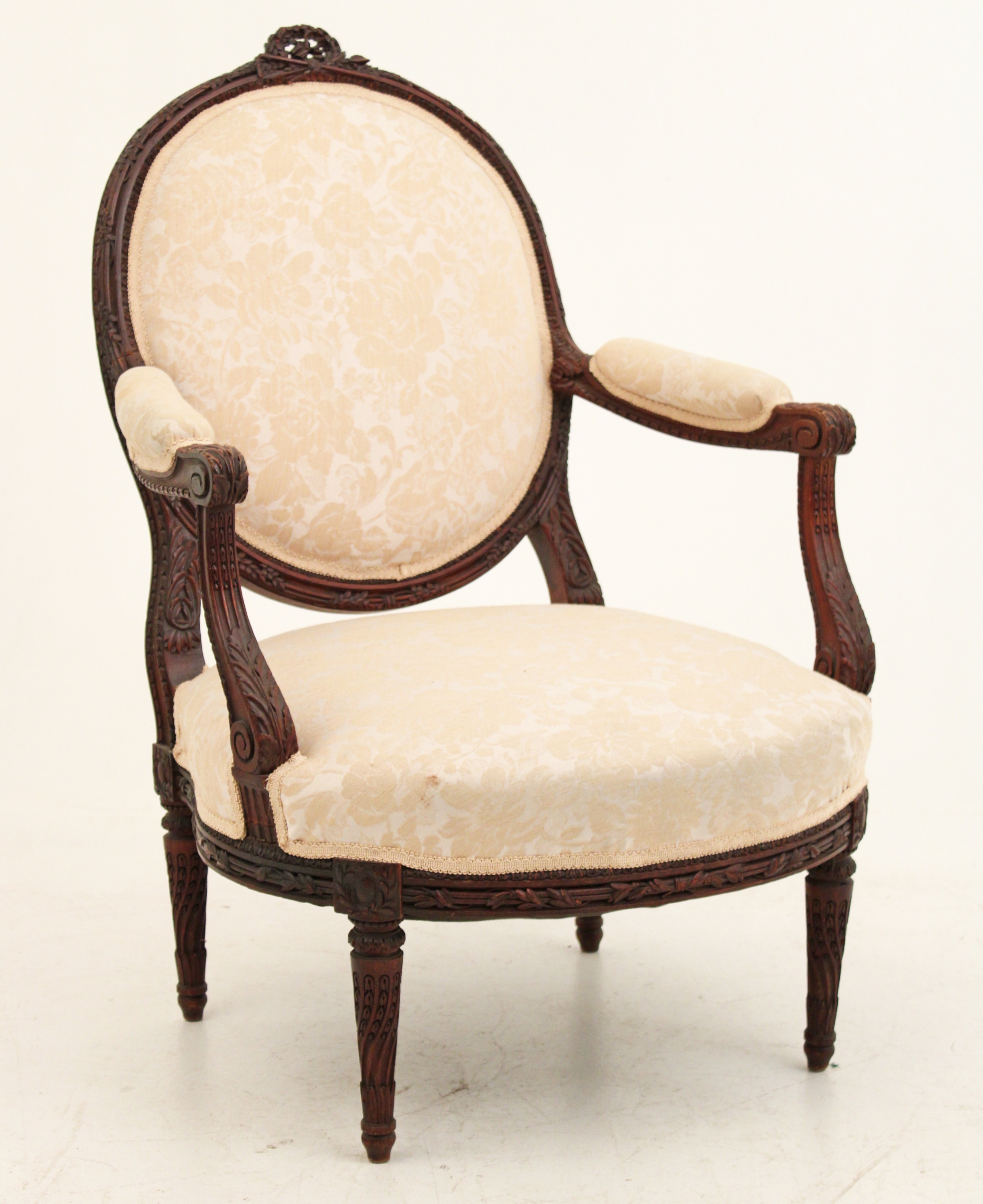 LOUIS XV STYLE CARVED WALNUT FAUTEUIL