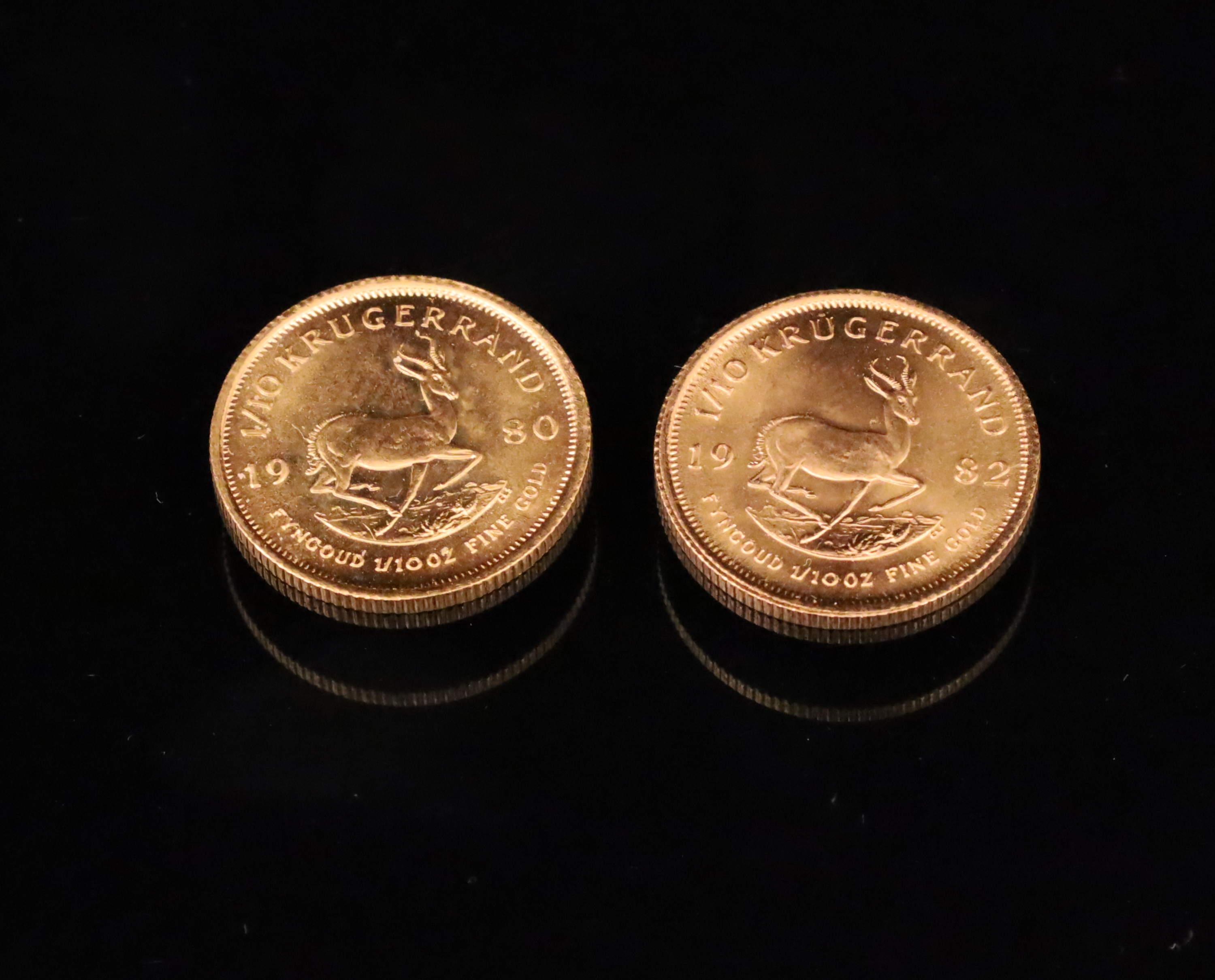 TWO 1/10 OUNCE FINE GOLD KRUGERAND