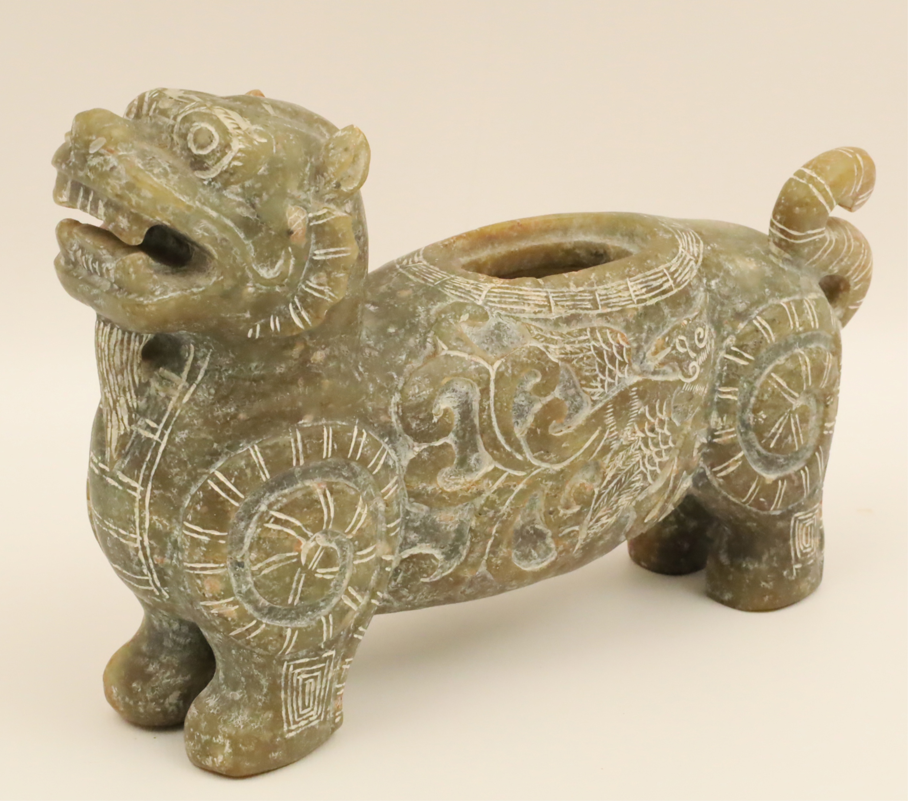 CHINESE CARVED STONE TIGER VESSEL