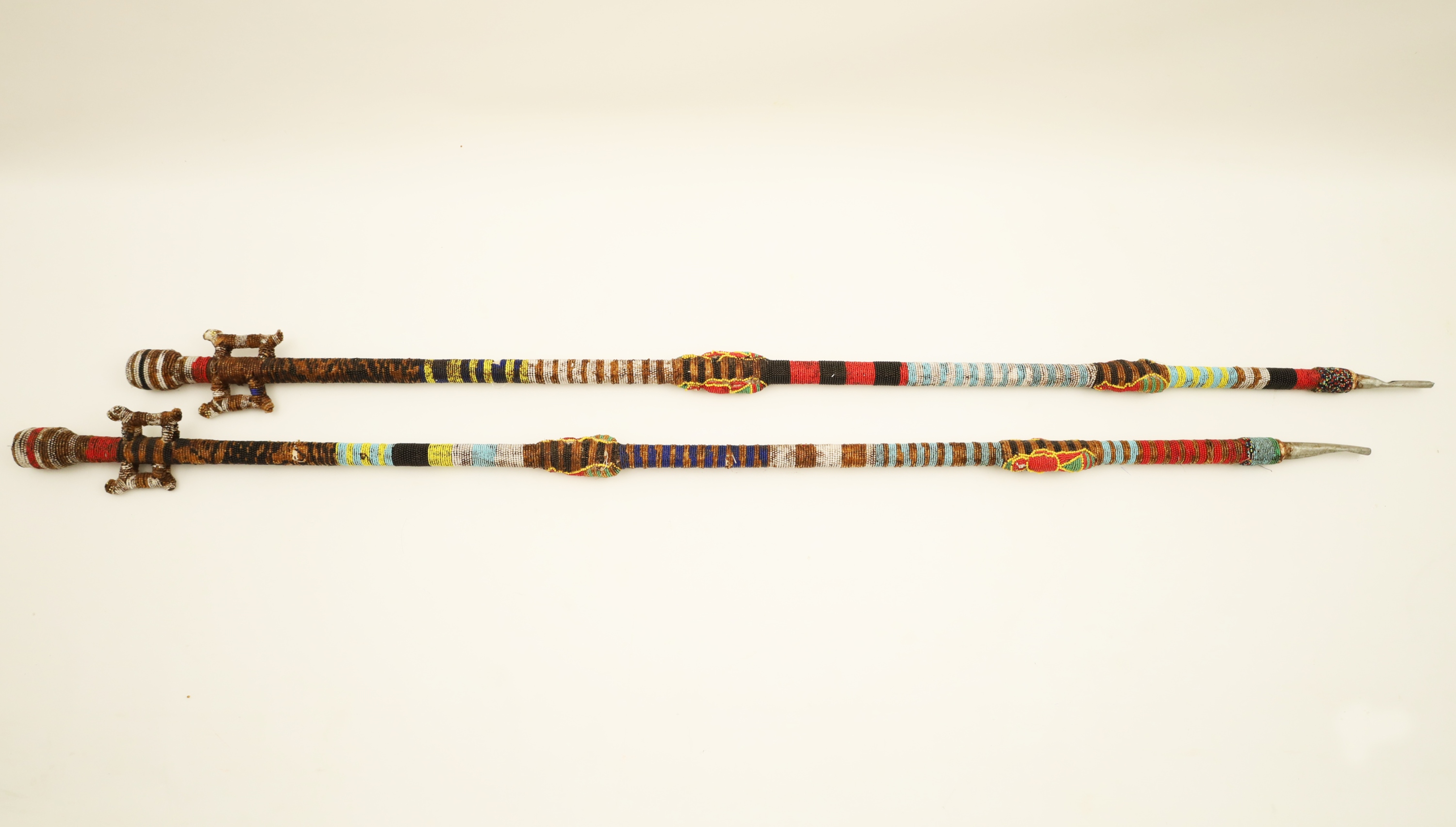 PAIR OF AFRICAN BEADED STAFFS Old 2b7b95