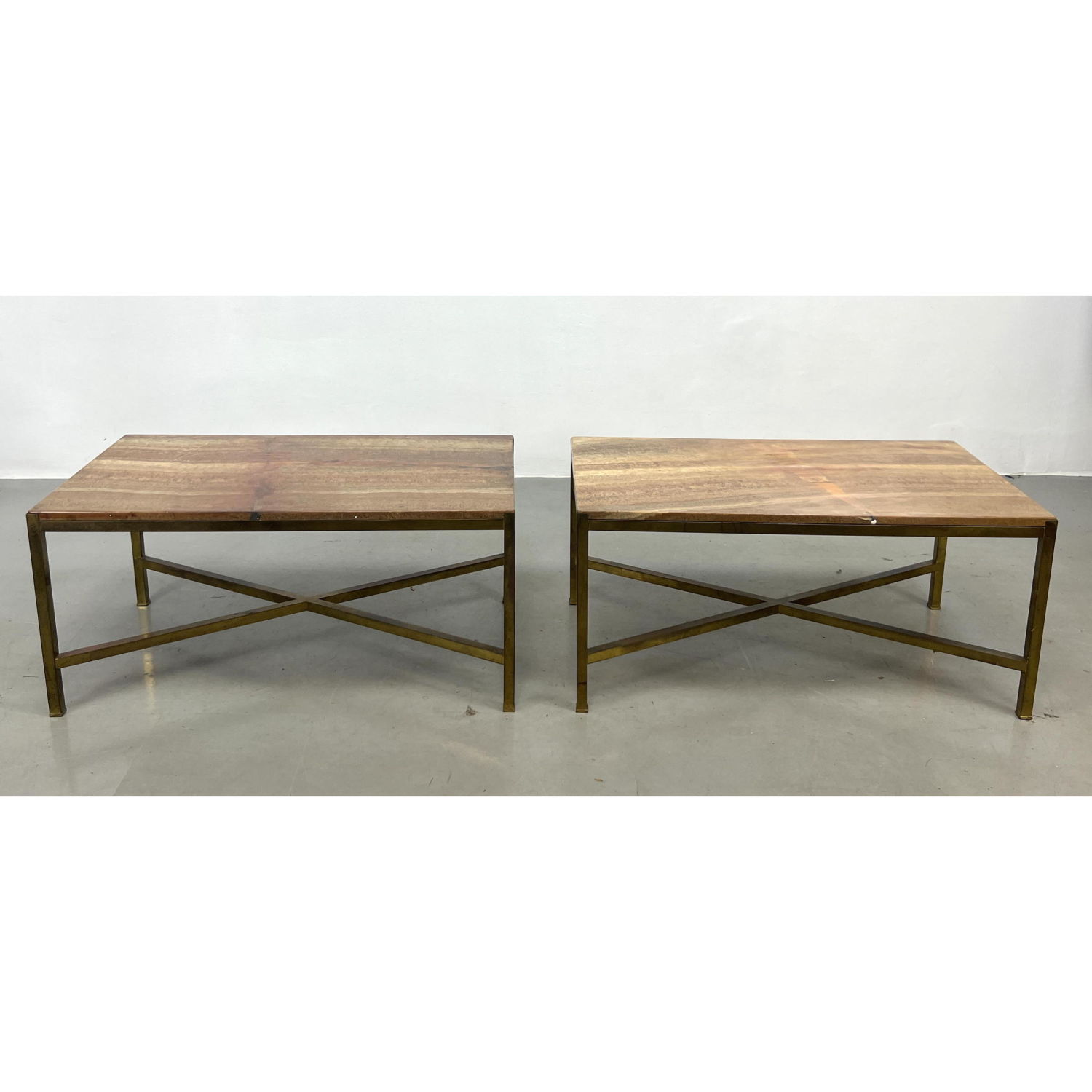 Pr Stone Top Coffee Tables. Brass