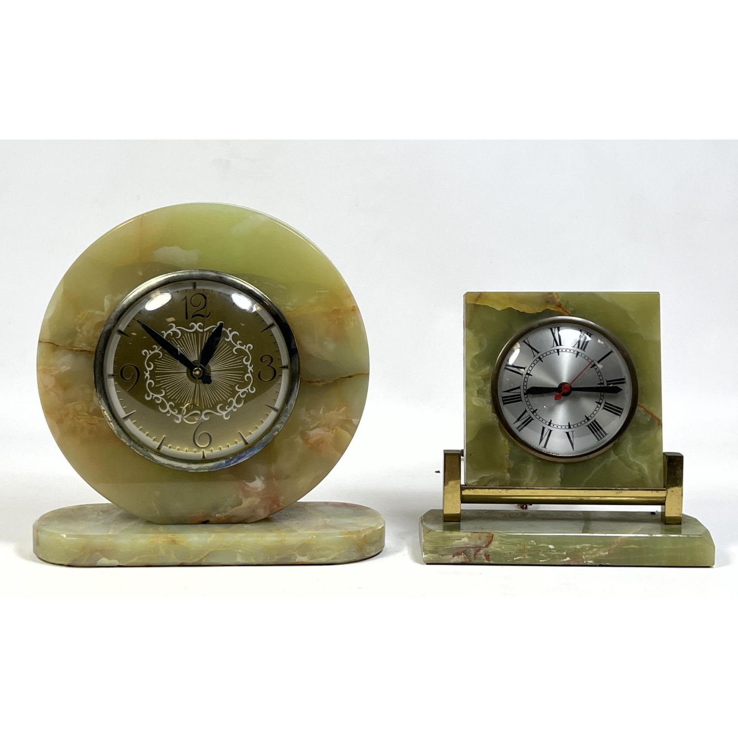 Pair Art Deco Onyx Frame Desk Clocks  2b8da9