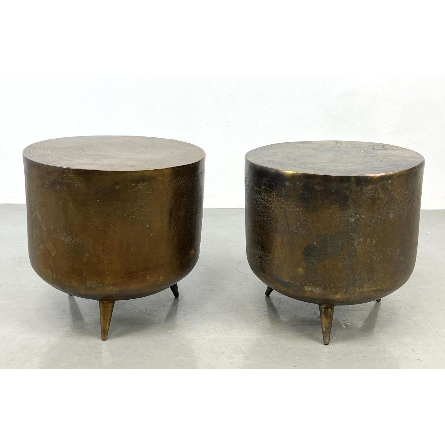 Pr Metal Drum style Side End Tables  2b8dcb