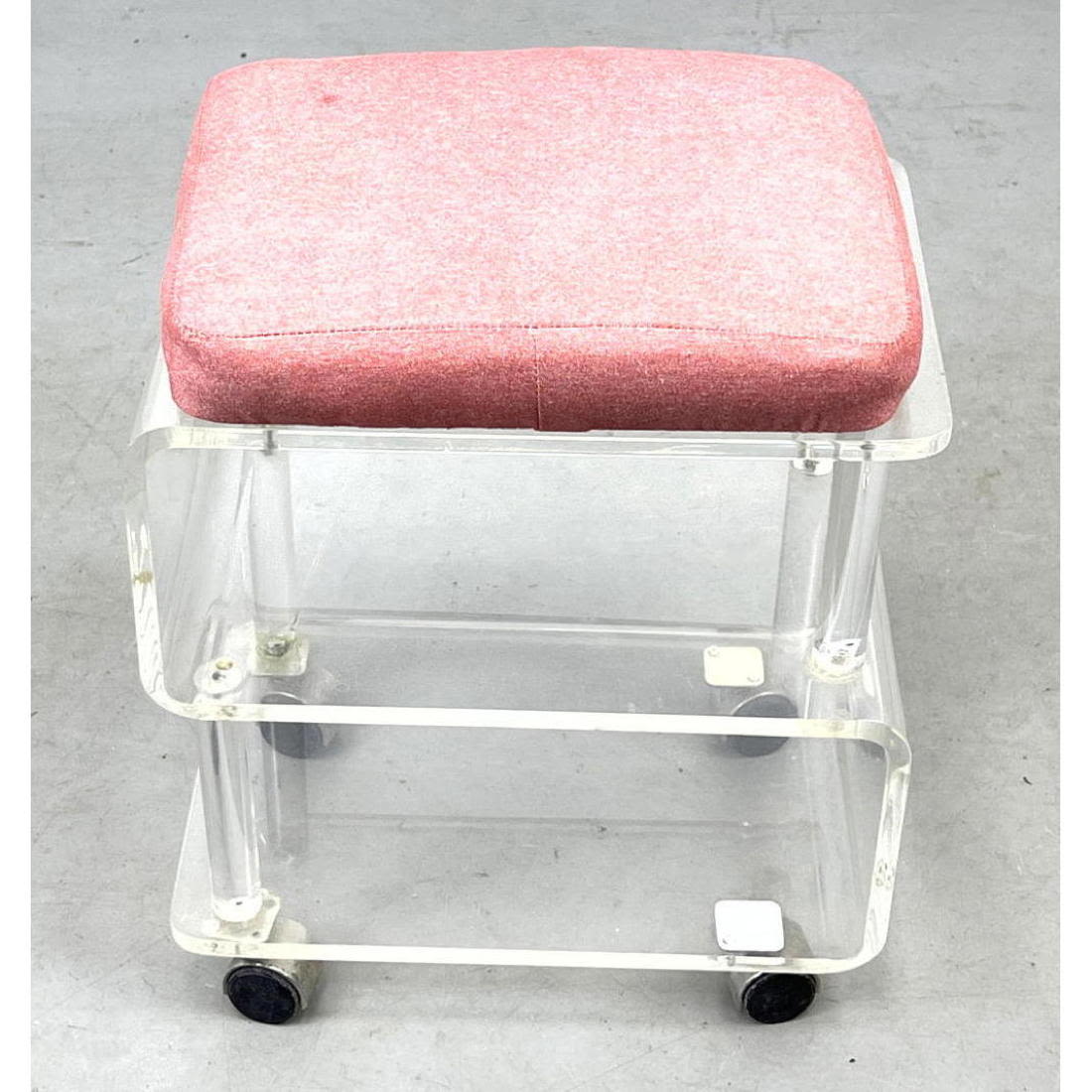 Lucite Rolling Vanity Bench Stool.