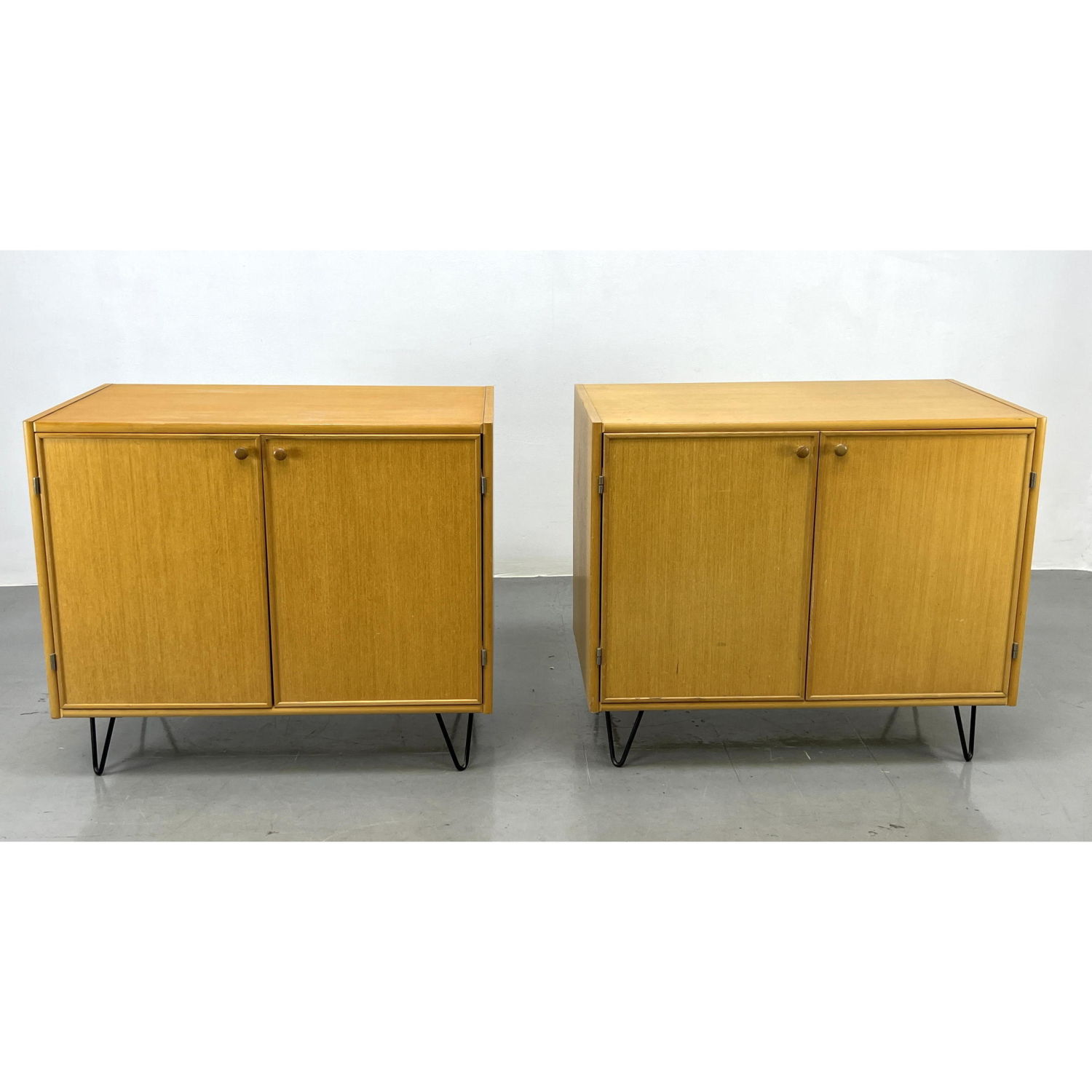 Pair of Blond wood vintage storage cabinets.