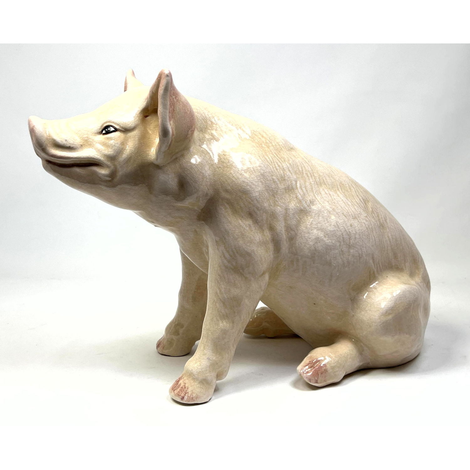 Glazed Italian Ceramic Pig Figure Sculpture.