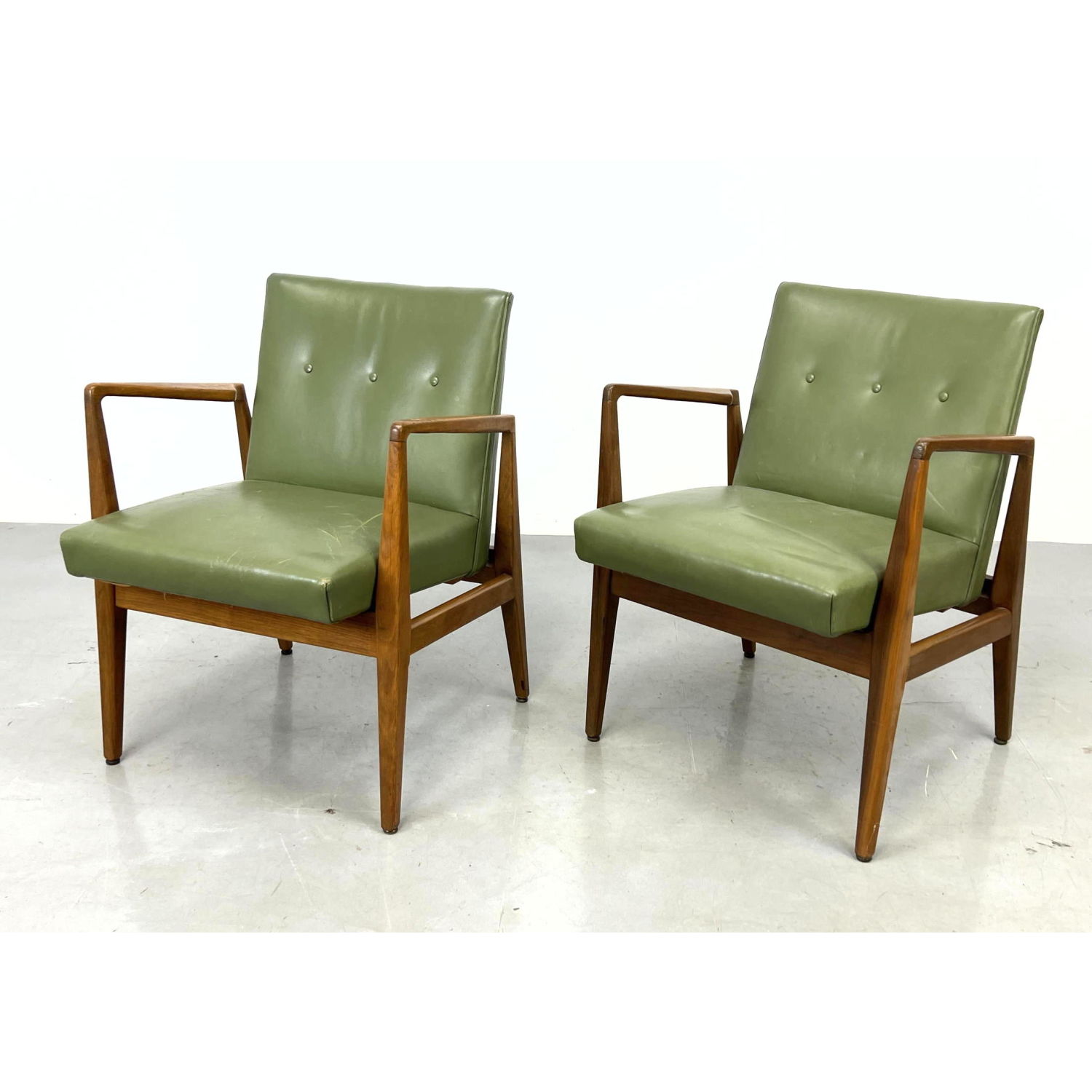 Pr Open Arm Lounge Chairs. Green
