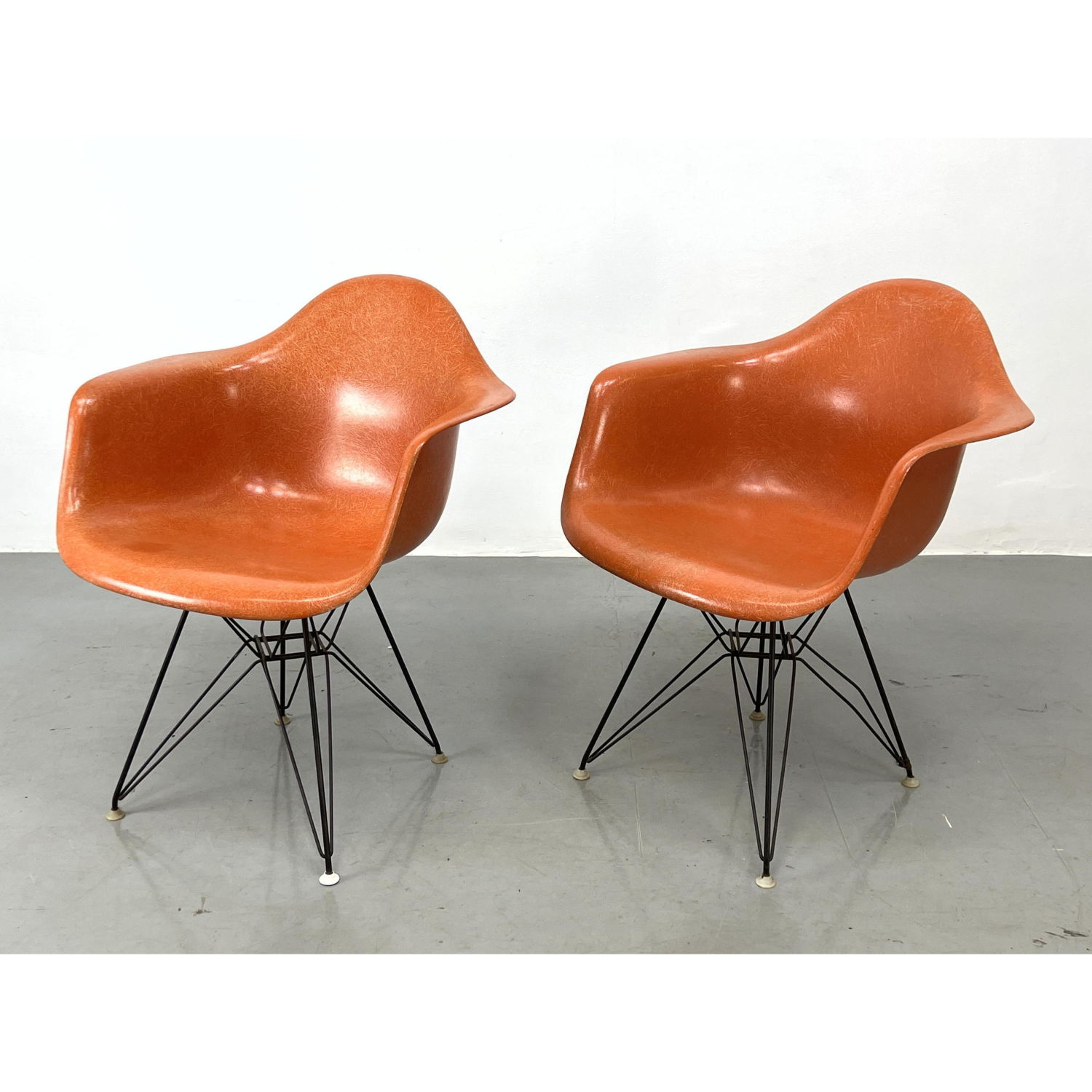 Pr Orange Fiberglass Eames arm