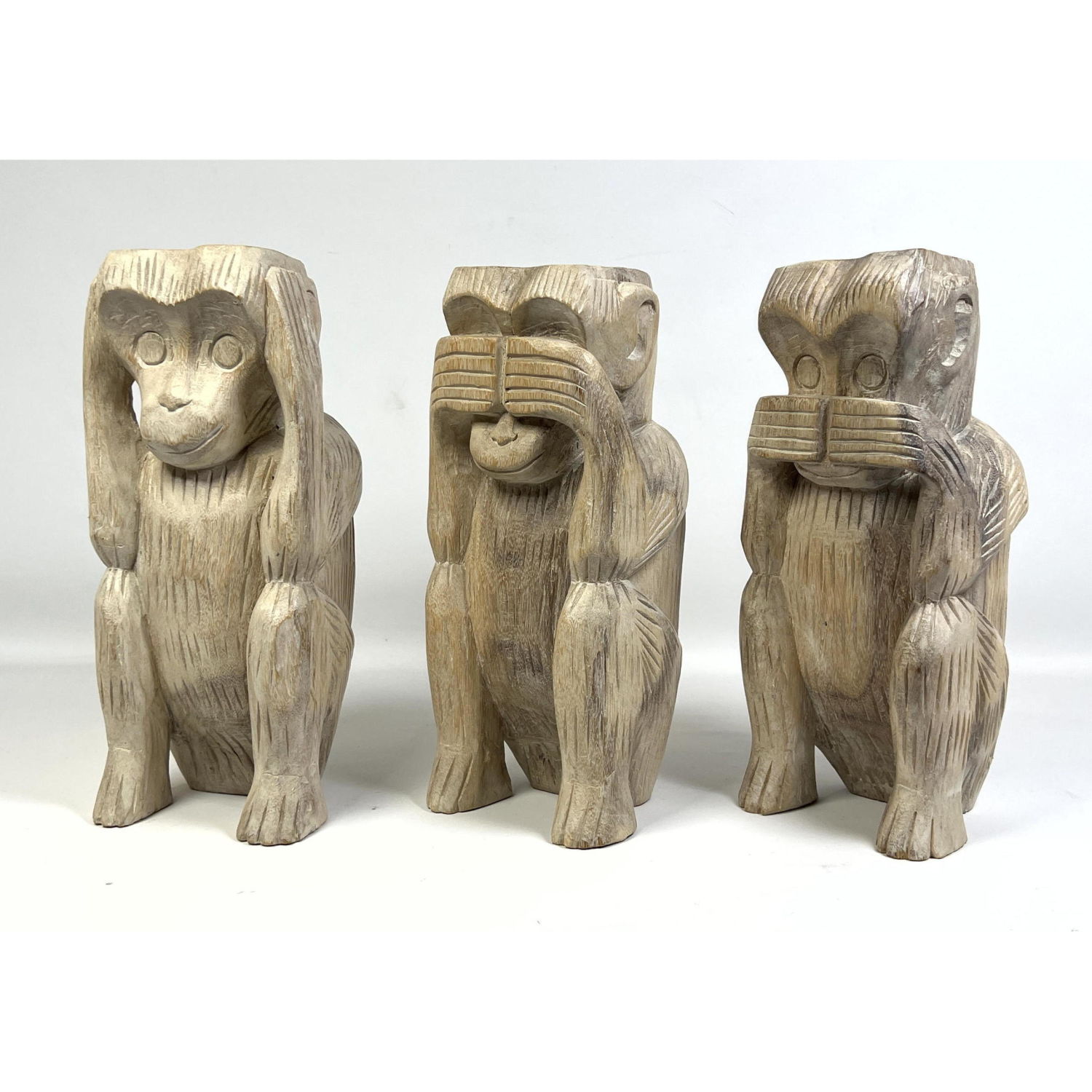 Three Carved Wood Monkey Figures  2b9071