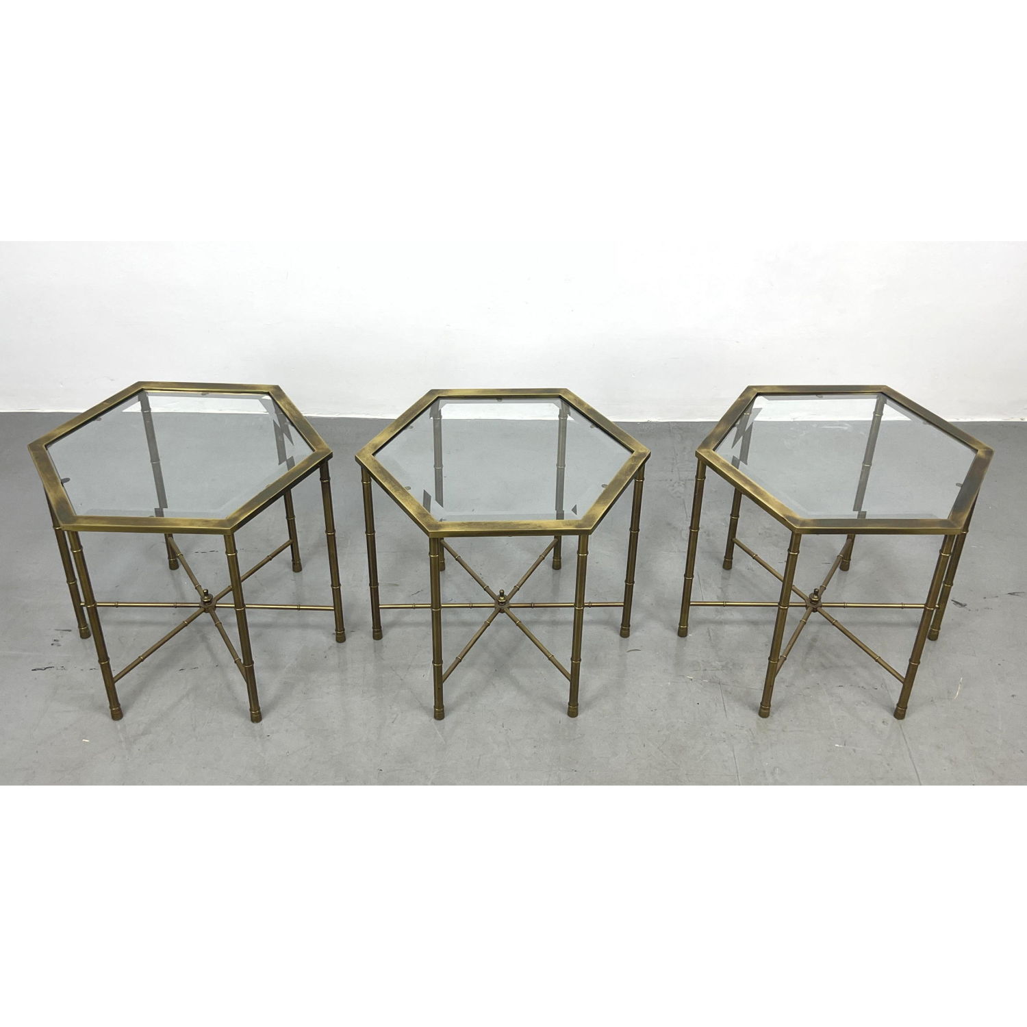 Set 3 Hexagonal Brass and Glass 2b906f