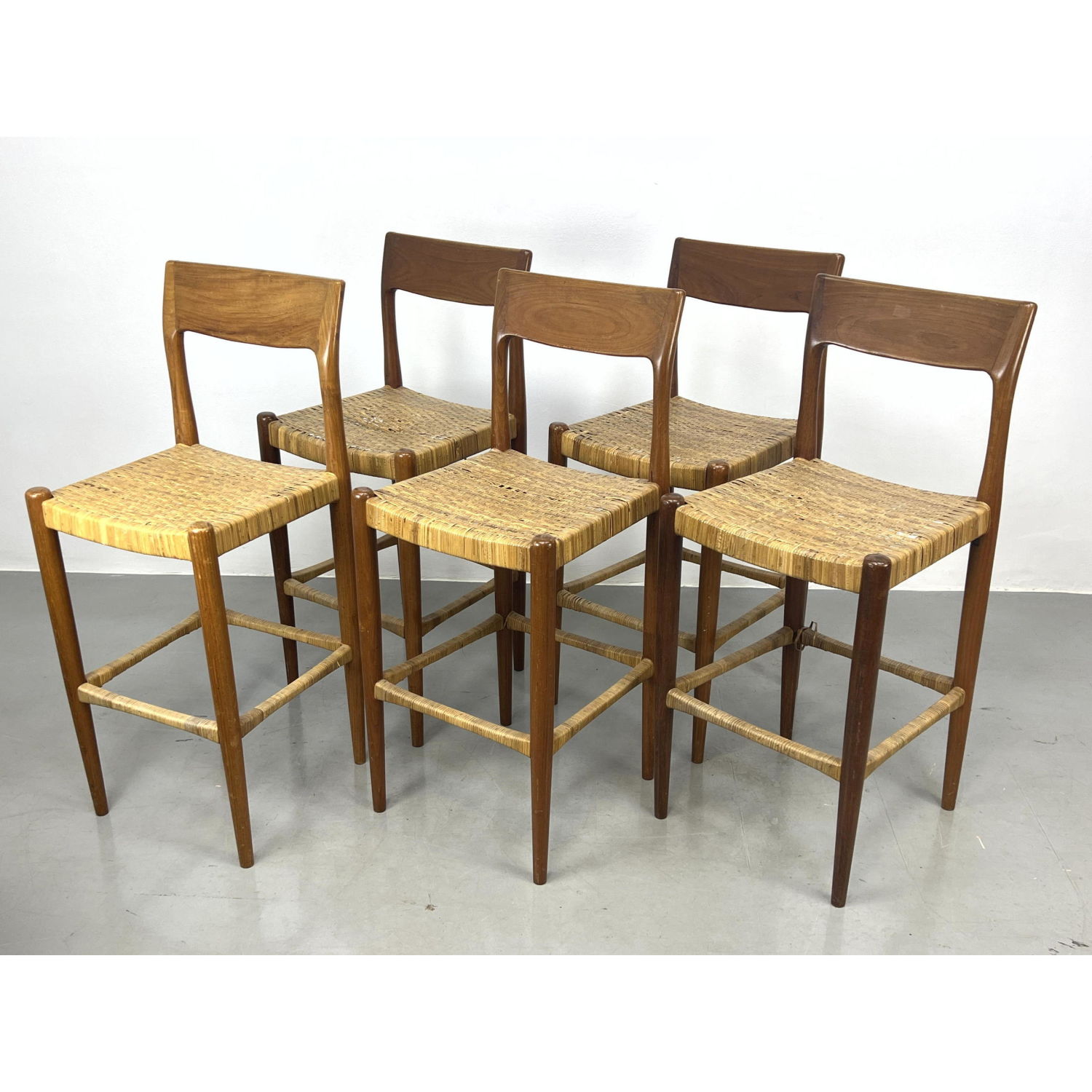 Set 5 Danish Modern Teak Bar Stools  2b90b2