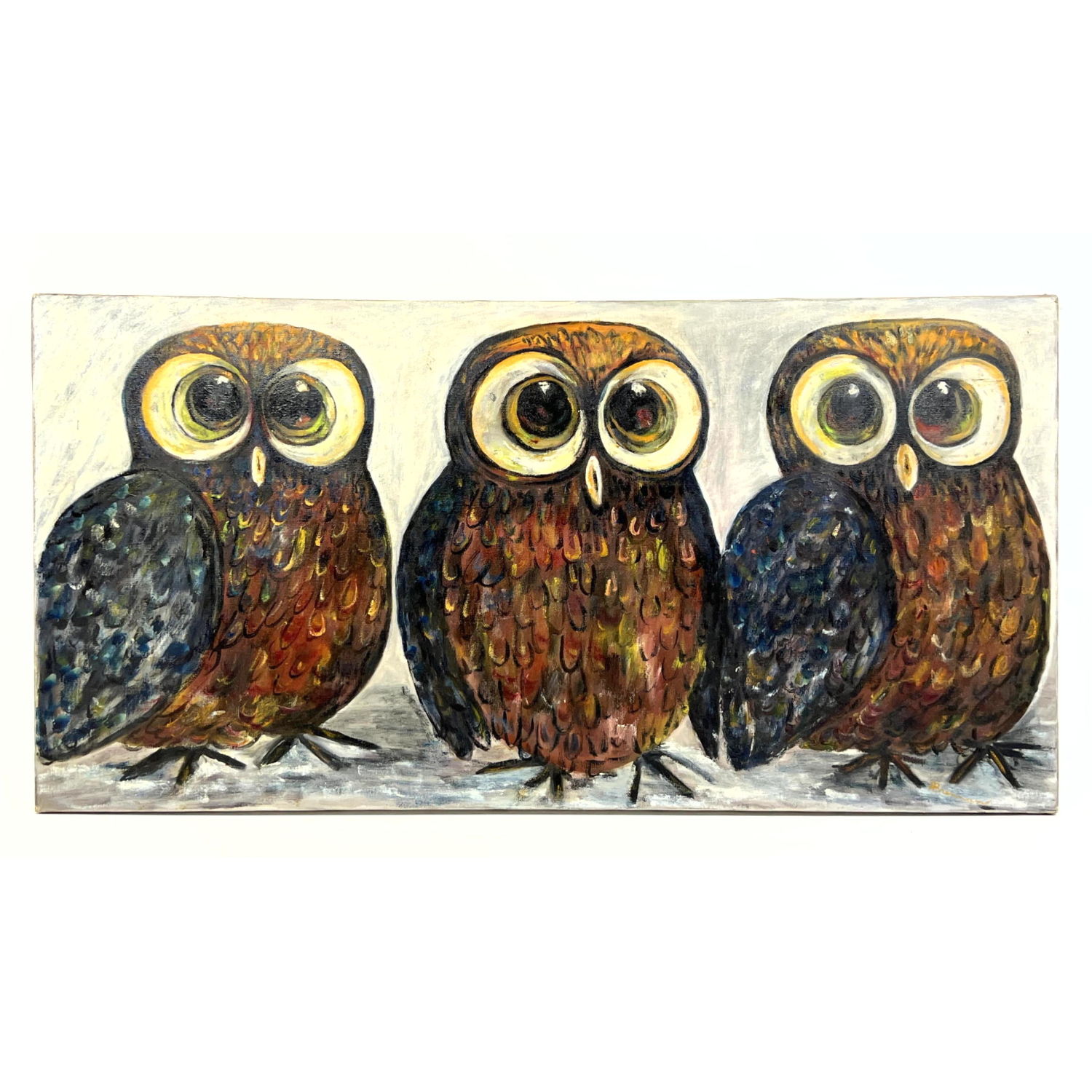 Owls Oil Painting on Canvas. Unsigned.