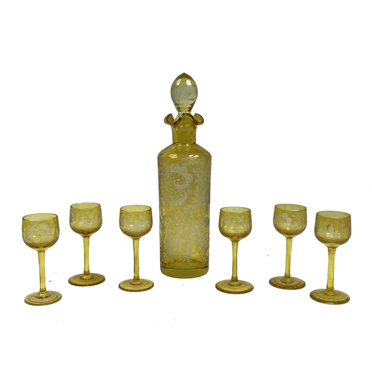 7pc Bohemian Glass Decanter. Six