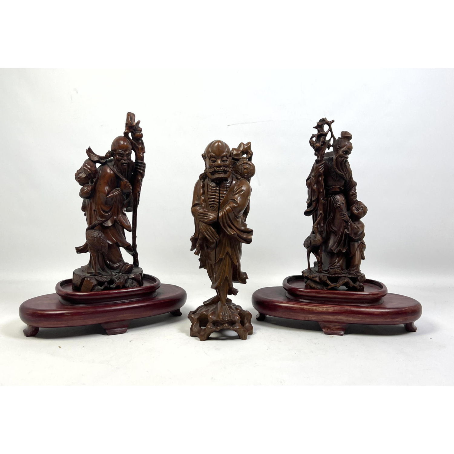 3pc Carved Wood Asian Figures  2b9188