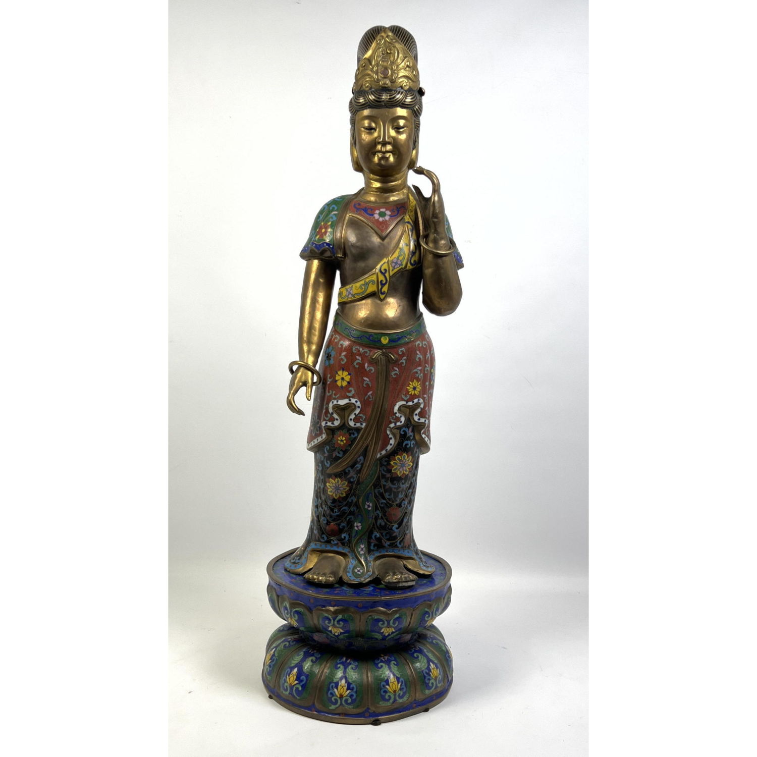 39" Tall Cloisonne Enamel Guan