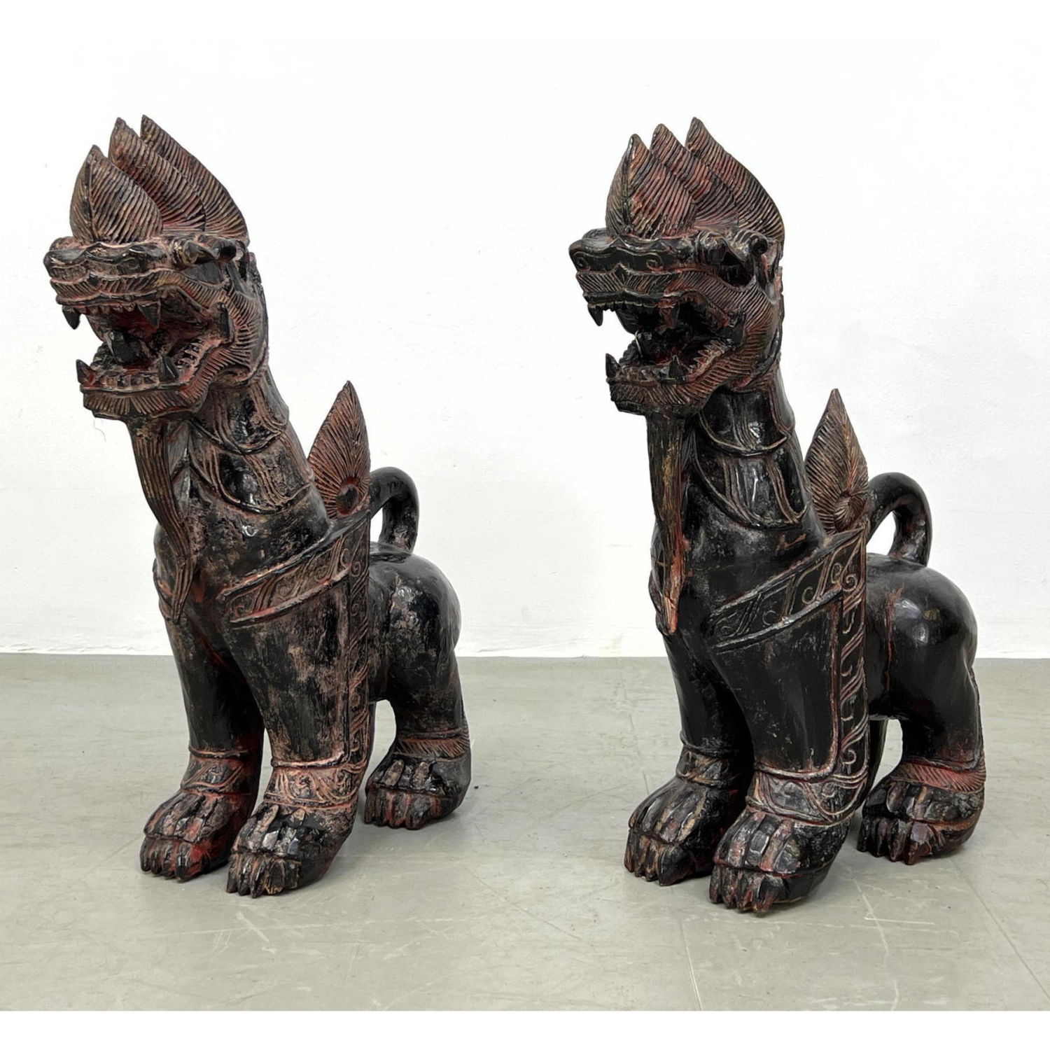 Pr Carved Wood Asian Dragons Guards 2b919d