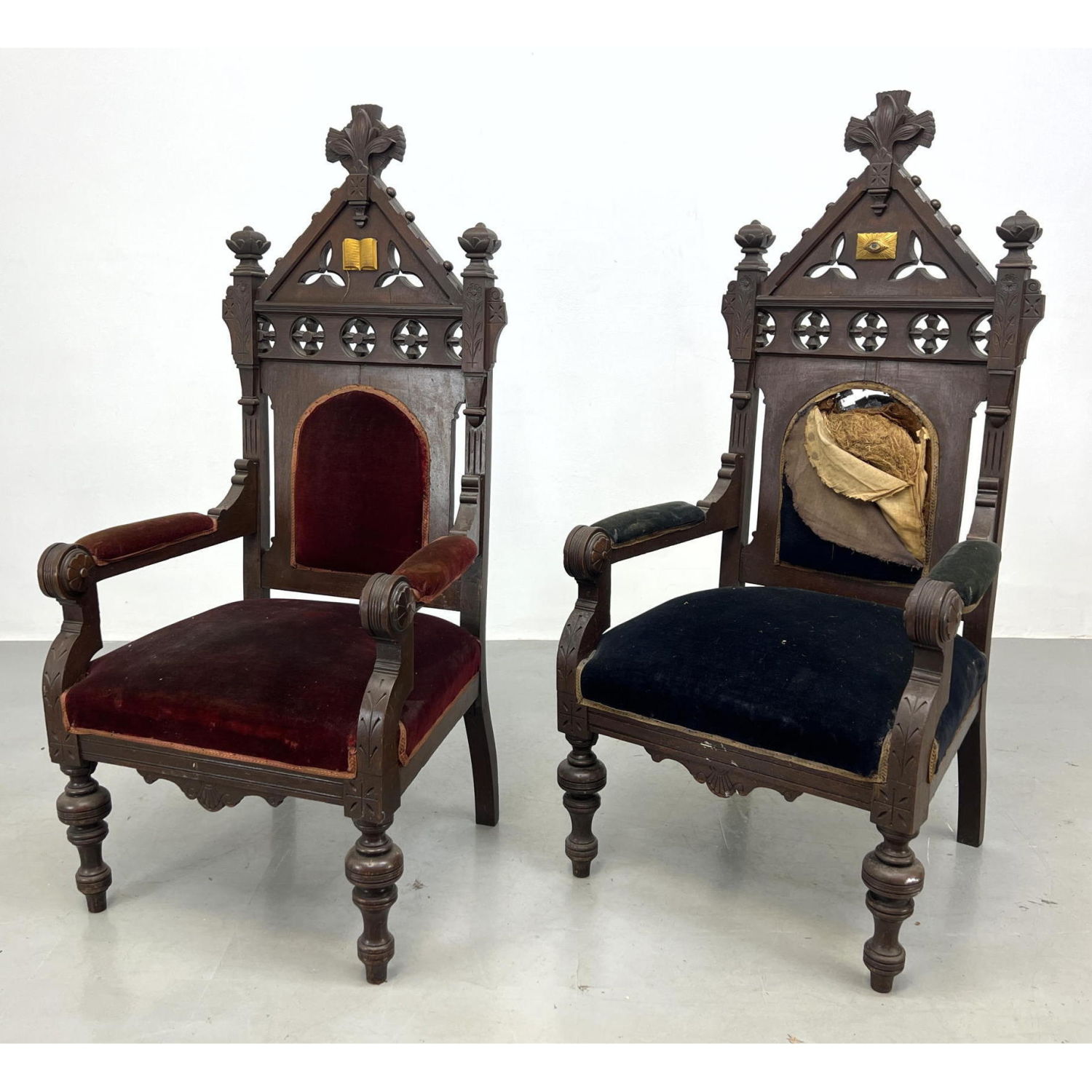 Pr Victorian lodge chairs. Odd