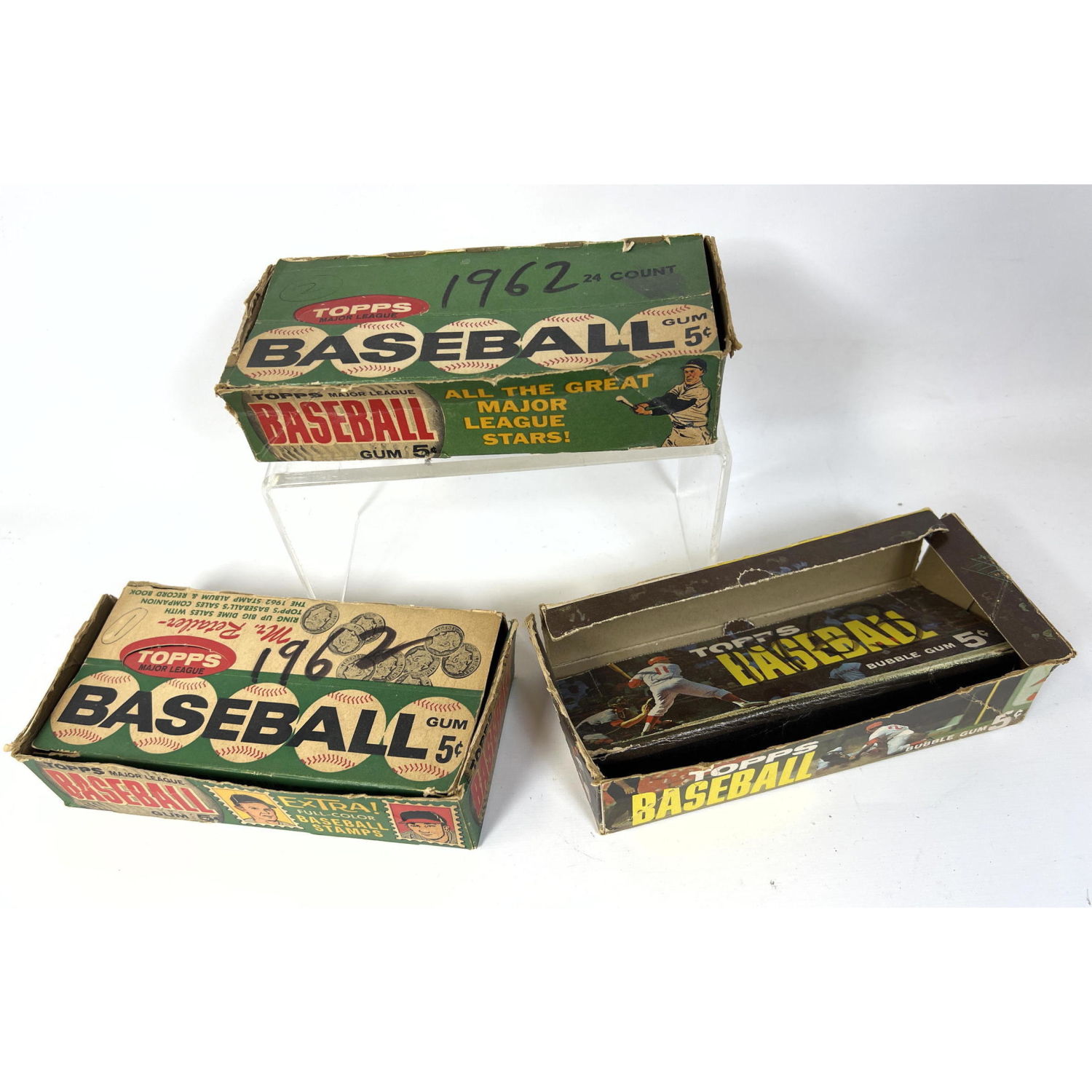 3 Topps baseball cards retail boxes.